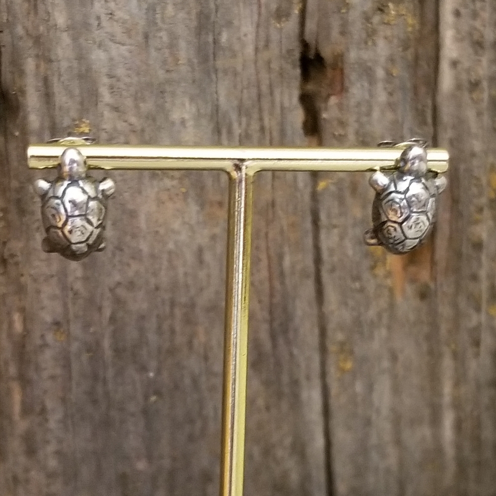 Sterling Silver Turtle Stud Earrings - image 1